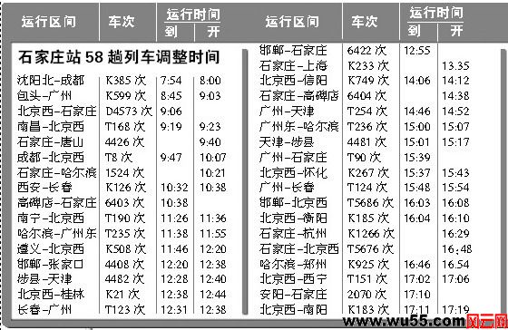 石家庄64趟列车时刻将调整